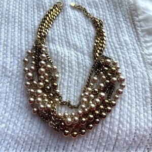 Stella & Dot Lucia Pearl Statement Necklace  Chunky Champagne Chain Gold